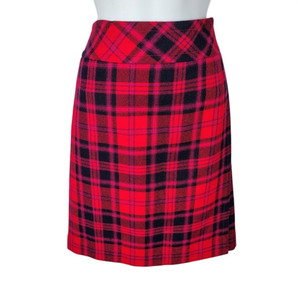 Talbots‎ Red Black Plaid Wool Blend Lined Mini Skirt Size 12 classic sporty